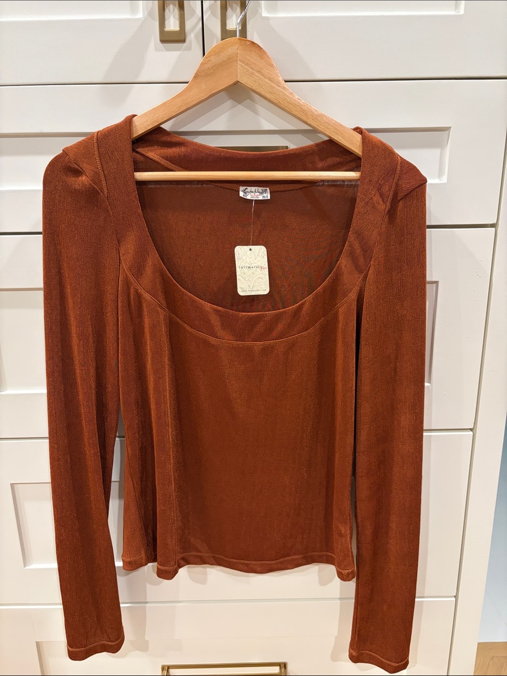 Free People Rust Scoop Neck Long Sleeve Top